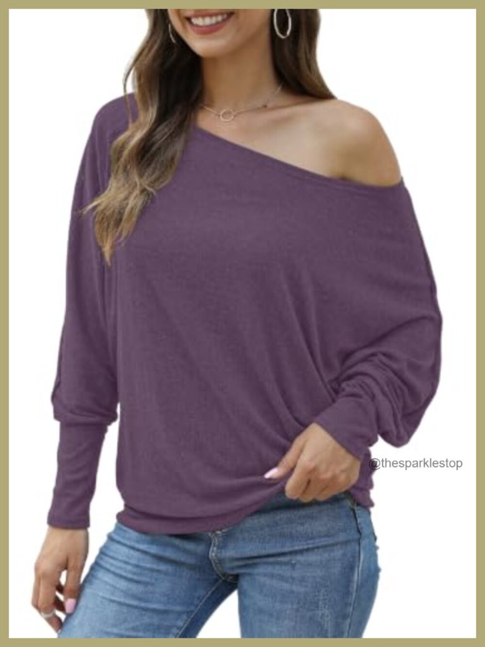 Off Shoulder Long Sleeve Oversized Tunic Top Casual Pullover